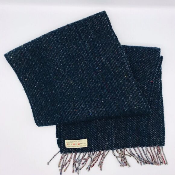 ISLE OF MULL WEAVERS Scarf Purple Blue 100% Pure New Wool Tasseled 11x60 Inches - Picture 1 of 3